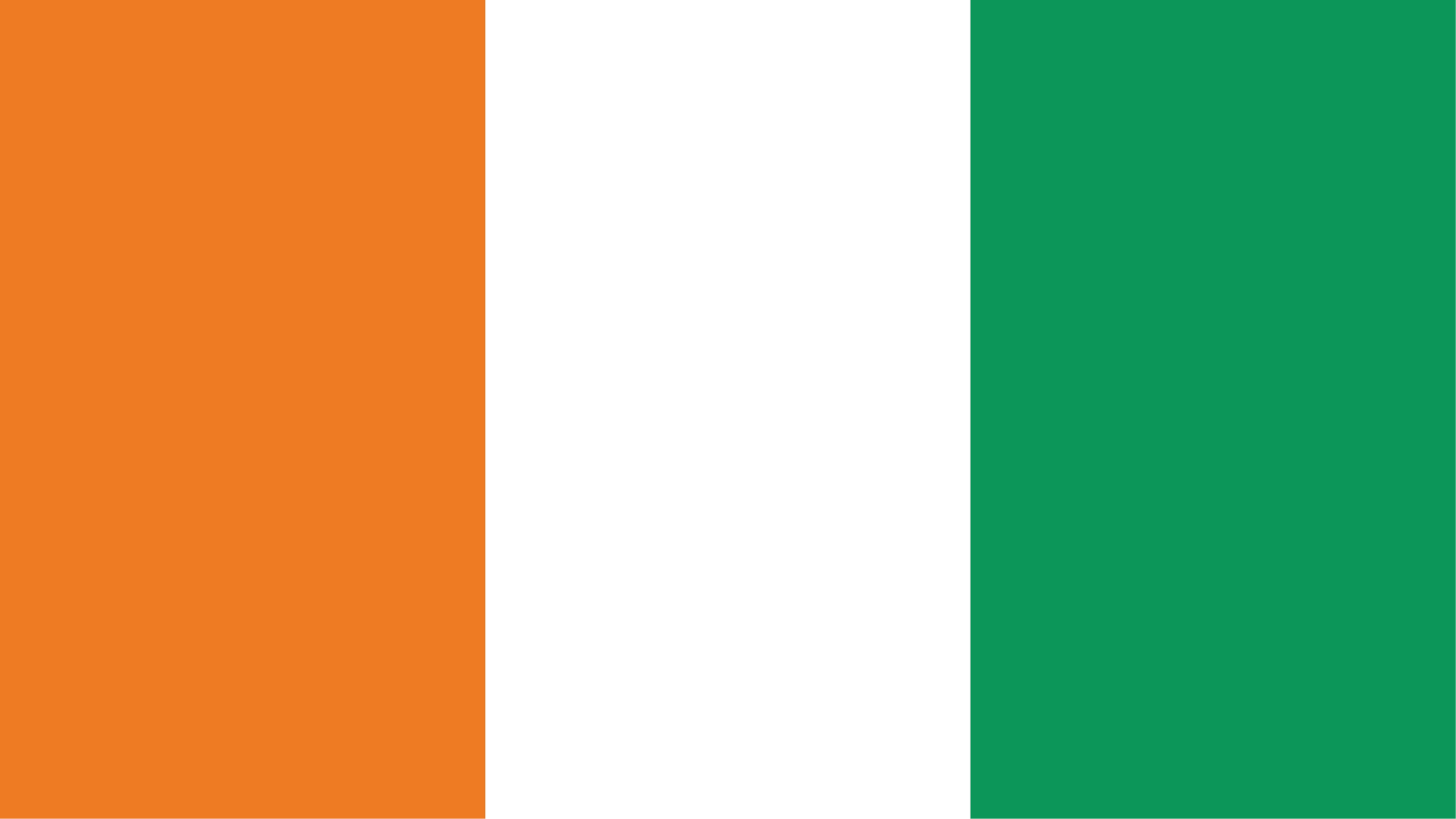 Flag_Cote dIvoire Flag of Côte d'Ivoire. Contains three equal vertical bands of orange (hoist side), white, and green.