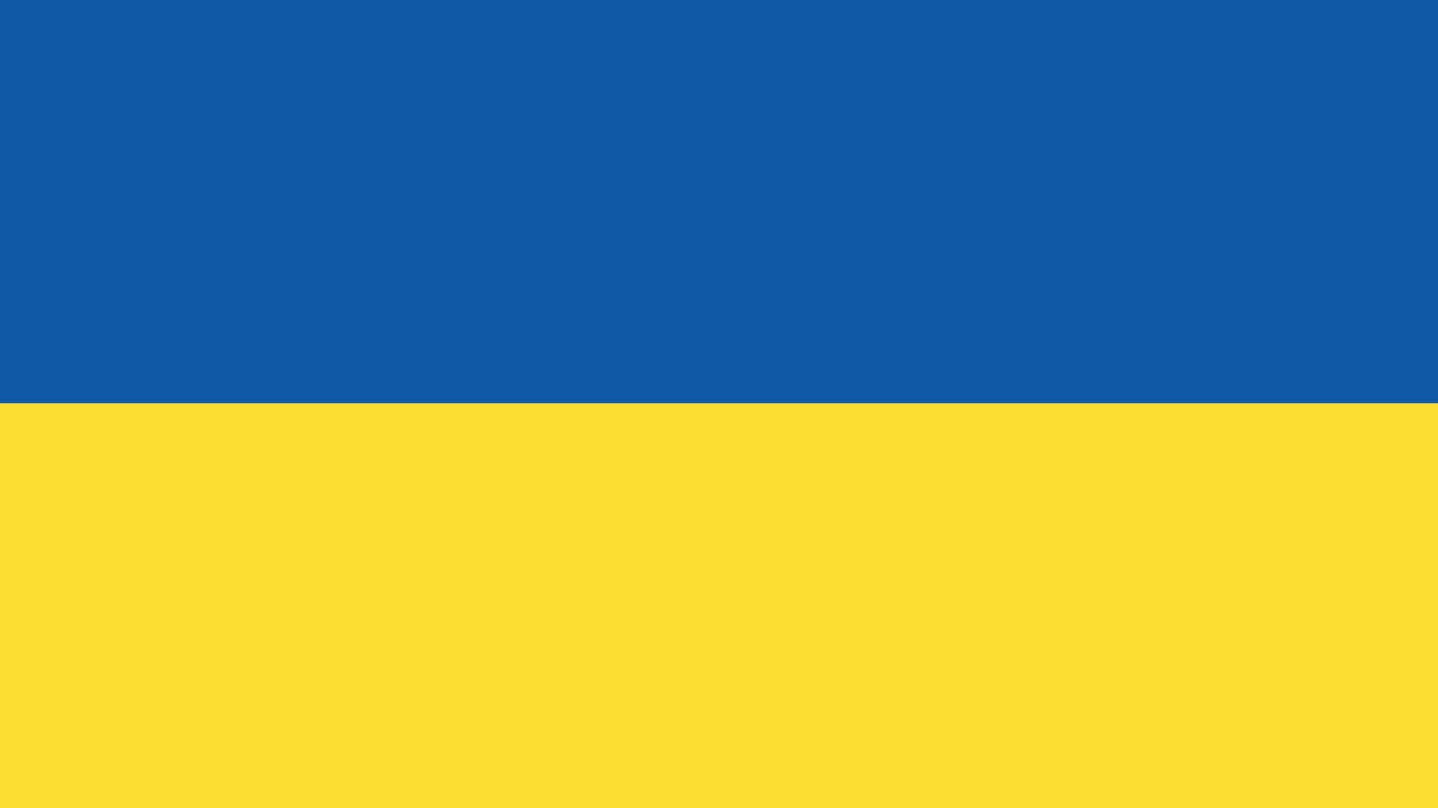 Flag_Ukraine two horizontal bands of equal width. The top band is blue, while the bottom band is yellow.