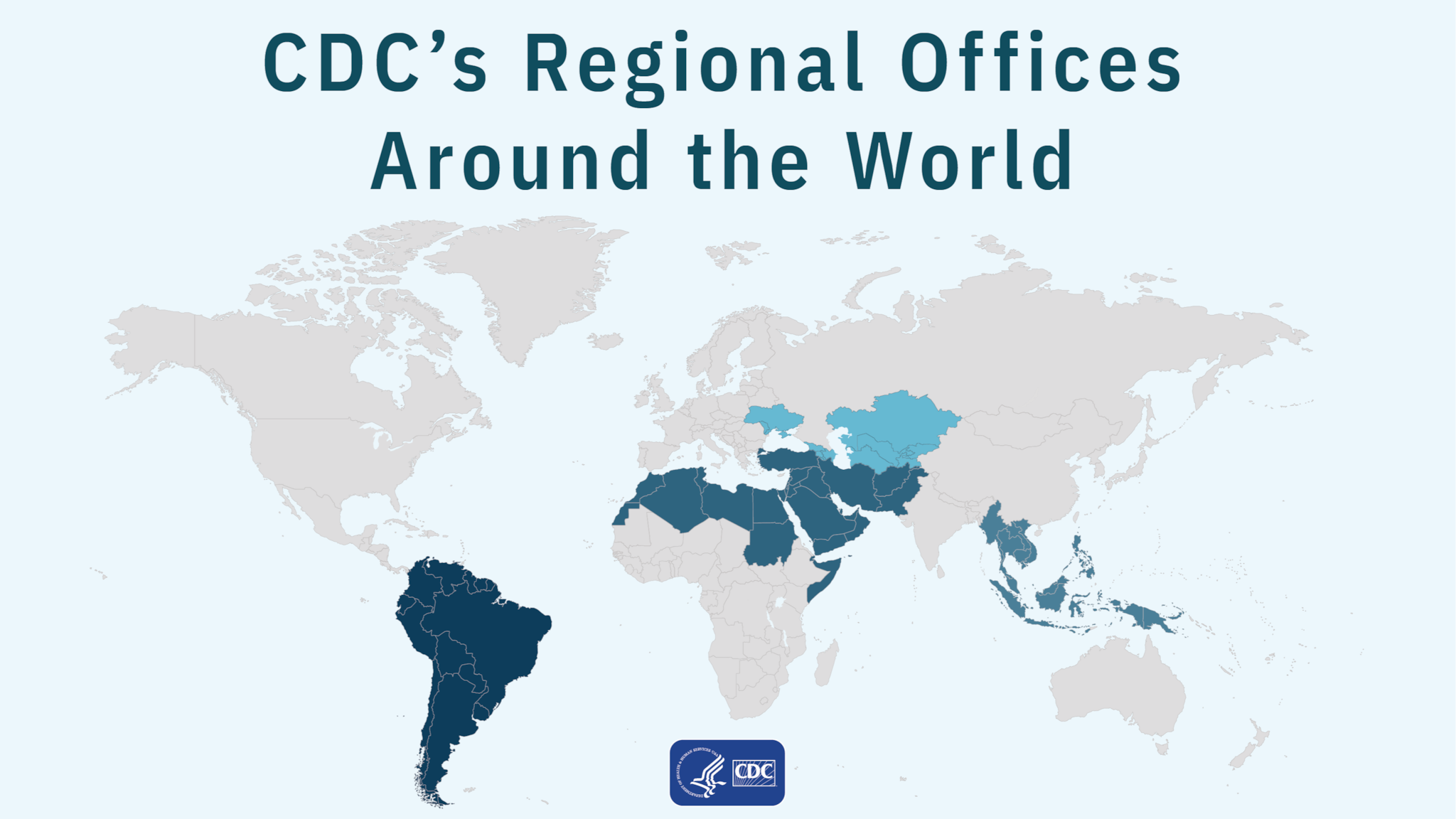 Regional Offices Banner Map of the world with "CDC's Regional Offices Around the World" at the top.