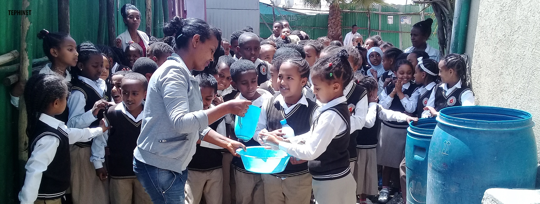 Demonstration of hand washing during outbreak investigation in Addis Ababa, Ethiopia. Photo: TEPHINET