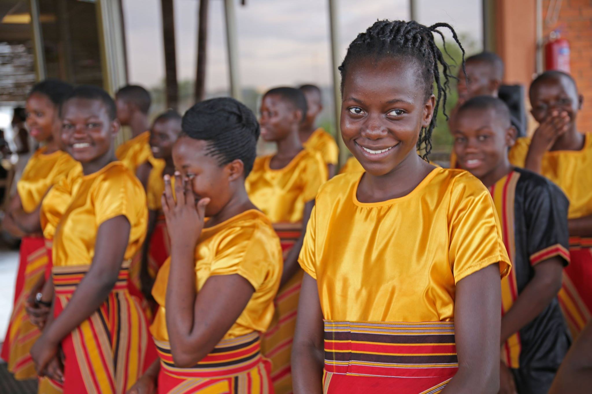 students gathered smiling