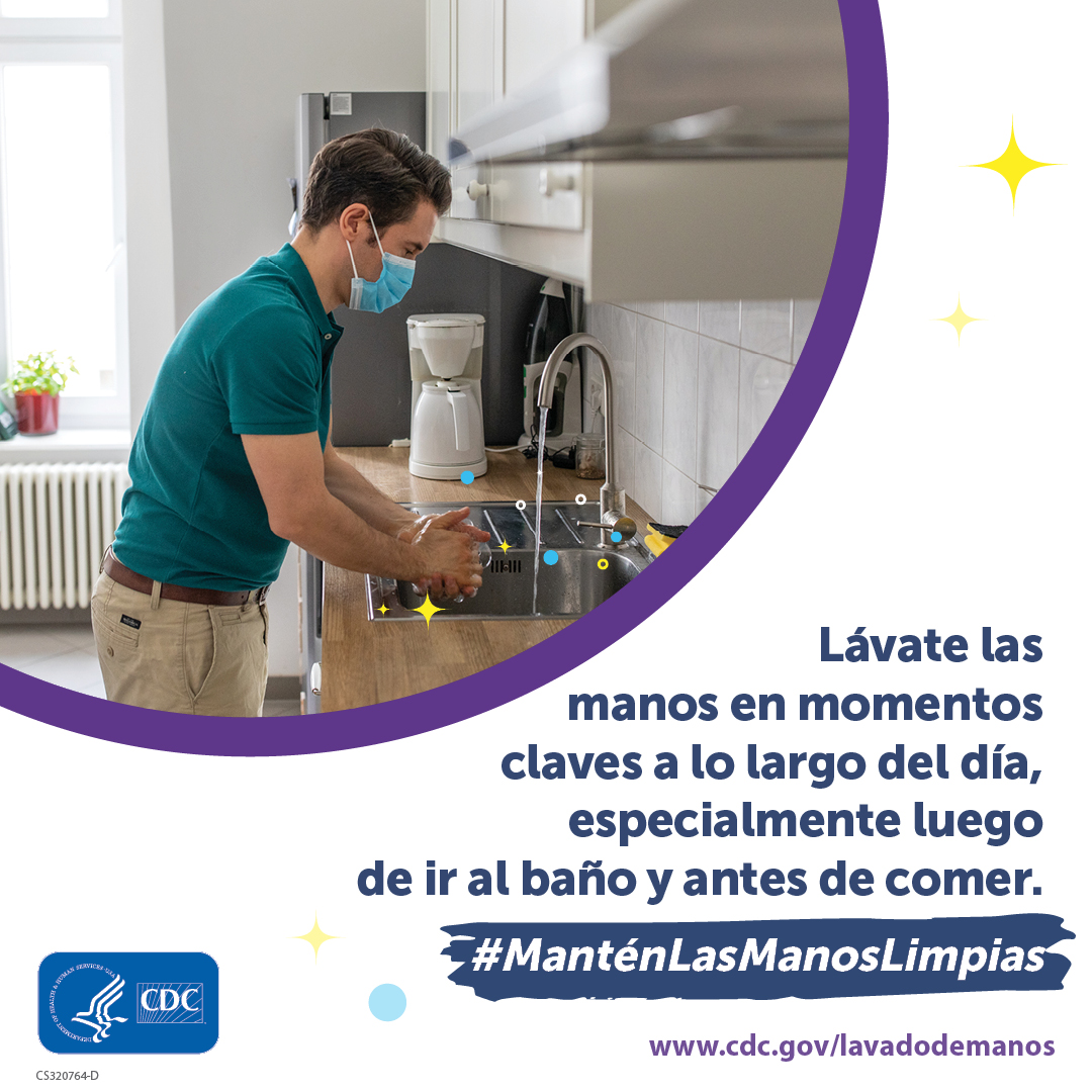 Lávese las manos en momentos clave durante el día, especialmente después de ir al baño y antes de comer.