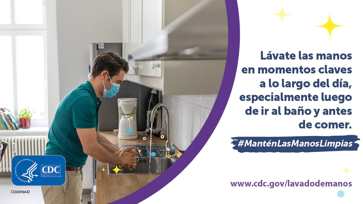Lávese las manos en momentos clave durante el día, especialmente después de ir al baño y antes de comer.