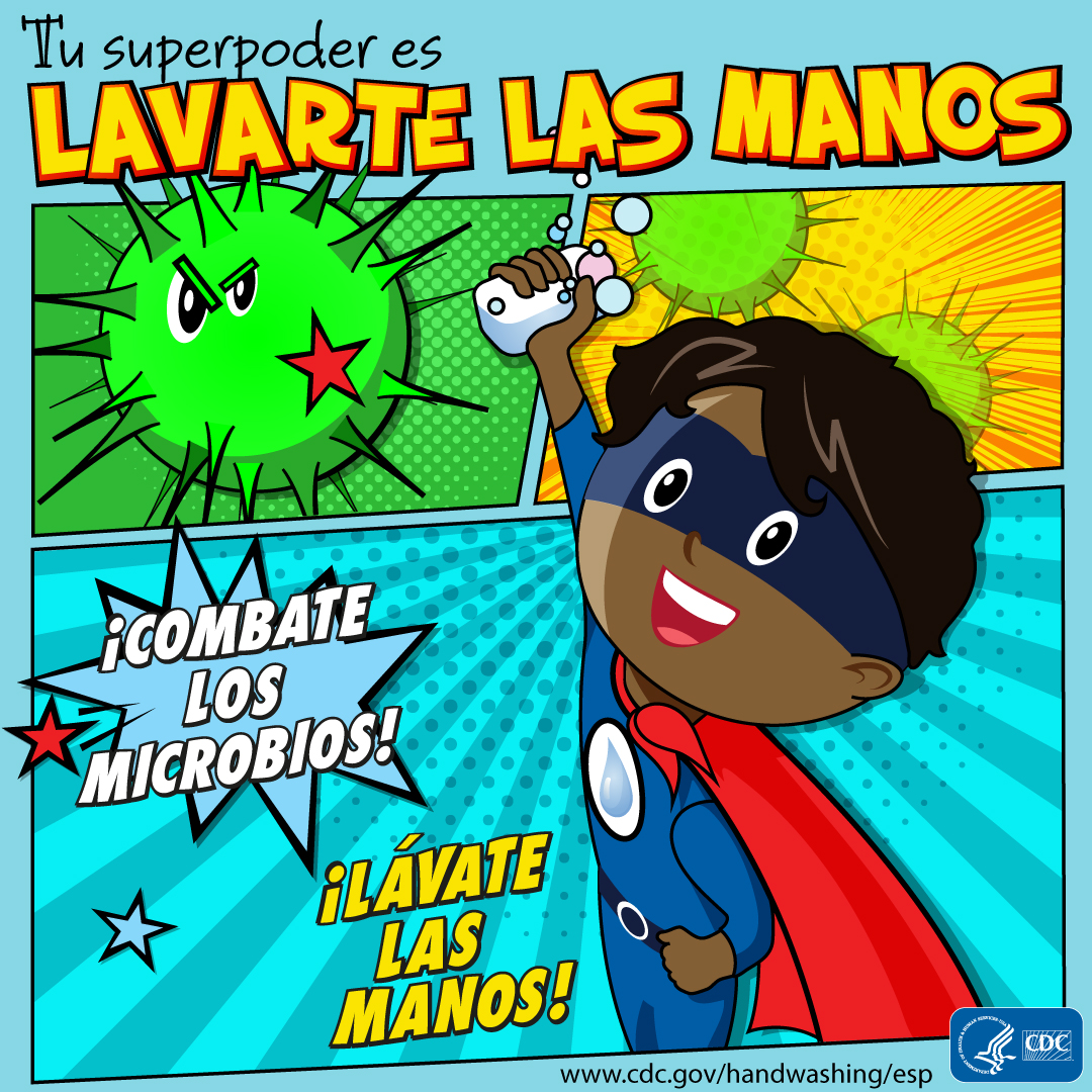 ¡Lavarse las manos es tu superpoder! ¡Lucha contra los gérmenes! ¡Lávese las manos! Un niño como superhéroe.