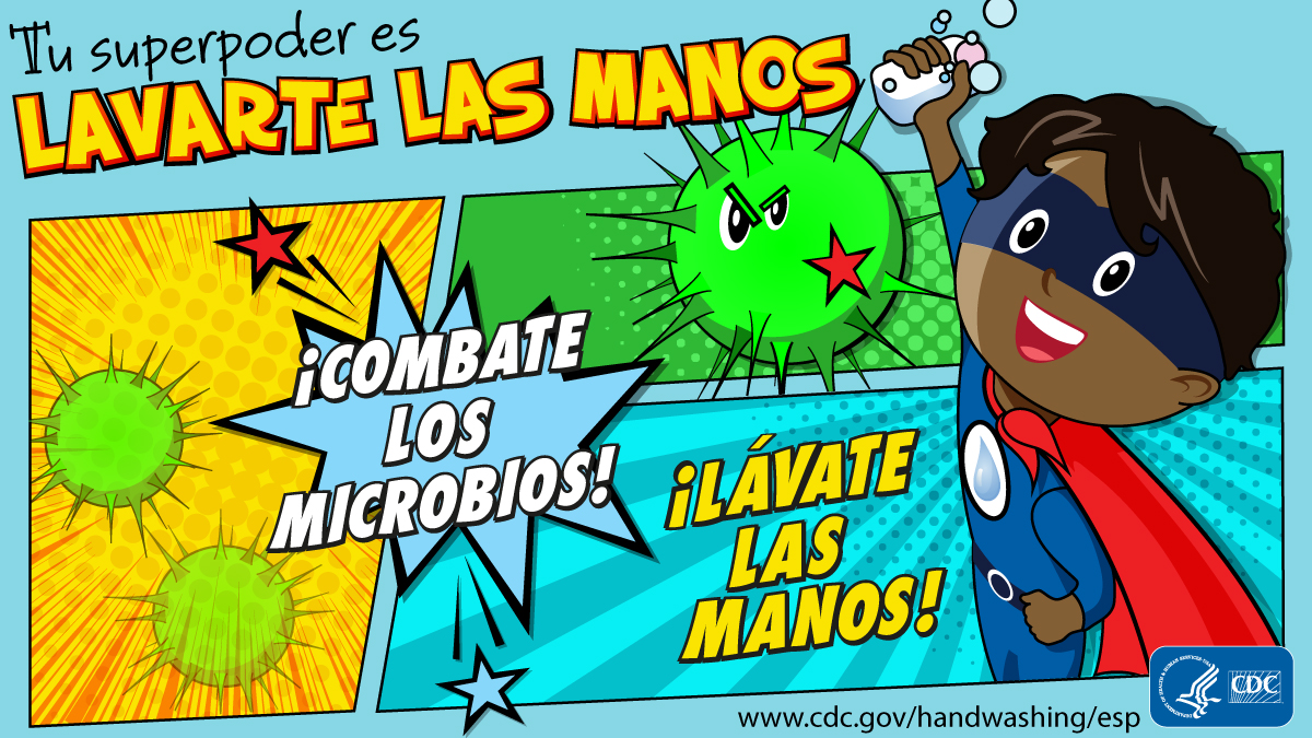 ¡Lavarse las manos es tu superpoder! ¡Lucha contra los gérmenes! ¡Lávese las manos! Un niño como superhéroe.