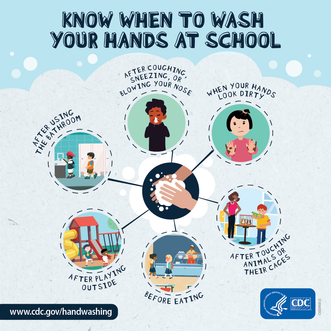 326103-D_Robinson_K-5-HW-Poster_ResizeForSM_1080x1080 Image for social media showing 6 times you should wash your hands at school