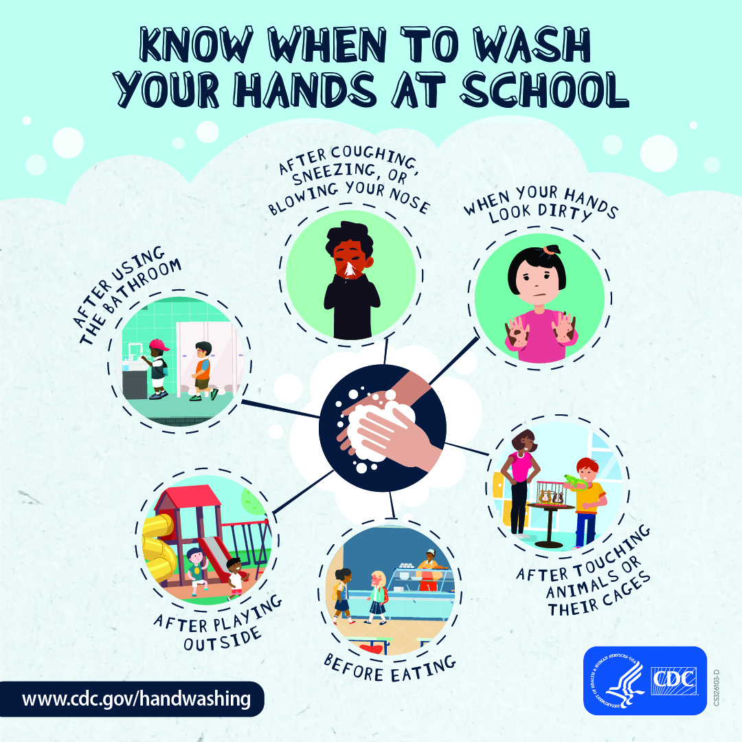 Know when to wash your hands at school.