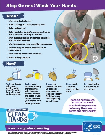 Thumbnail image of downloadable 'Stop Germs! Wash Your Hands.' PDF file