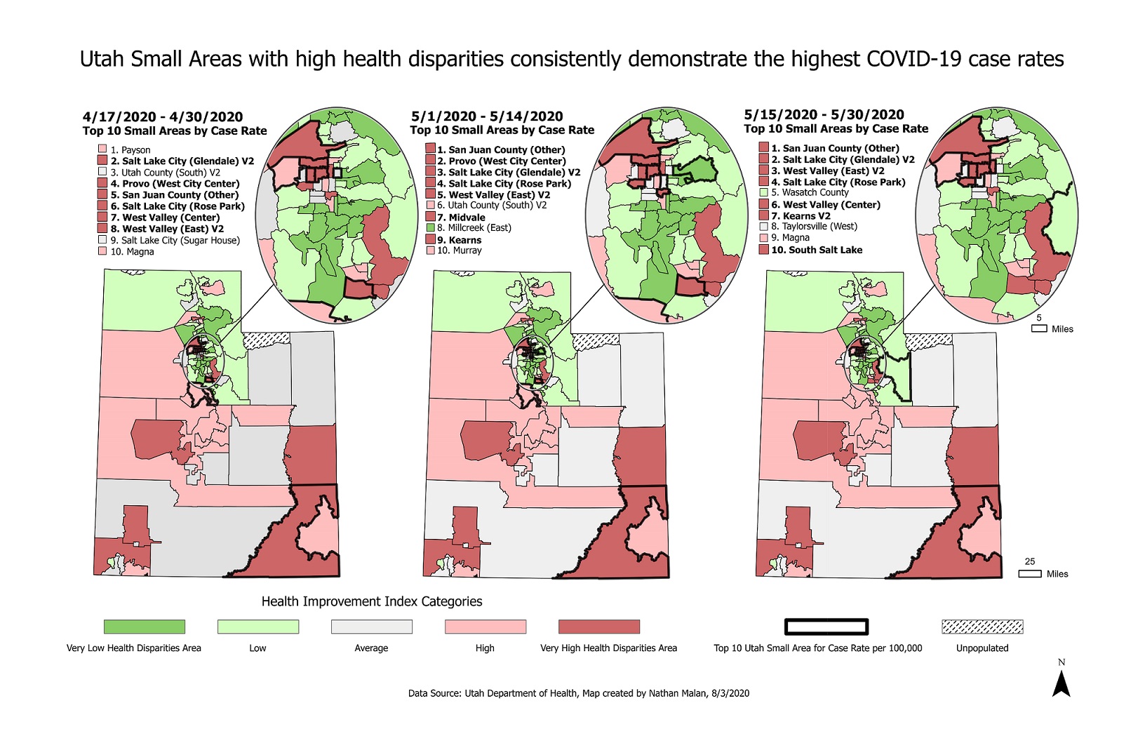 UT-Covid Utah Small Areas with high health disparities consistently demonstrate the highest COVID-19 case rates