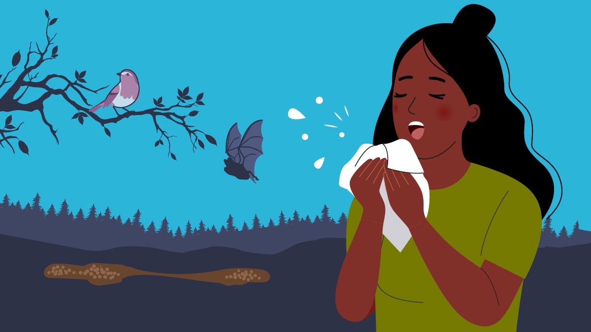woman coughing outside