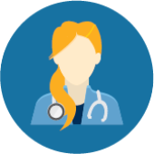 cdc-hiv-circle-icon-doctor-female-blonde icon of a healthcare professional