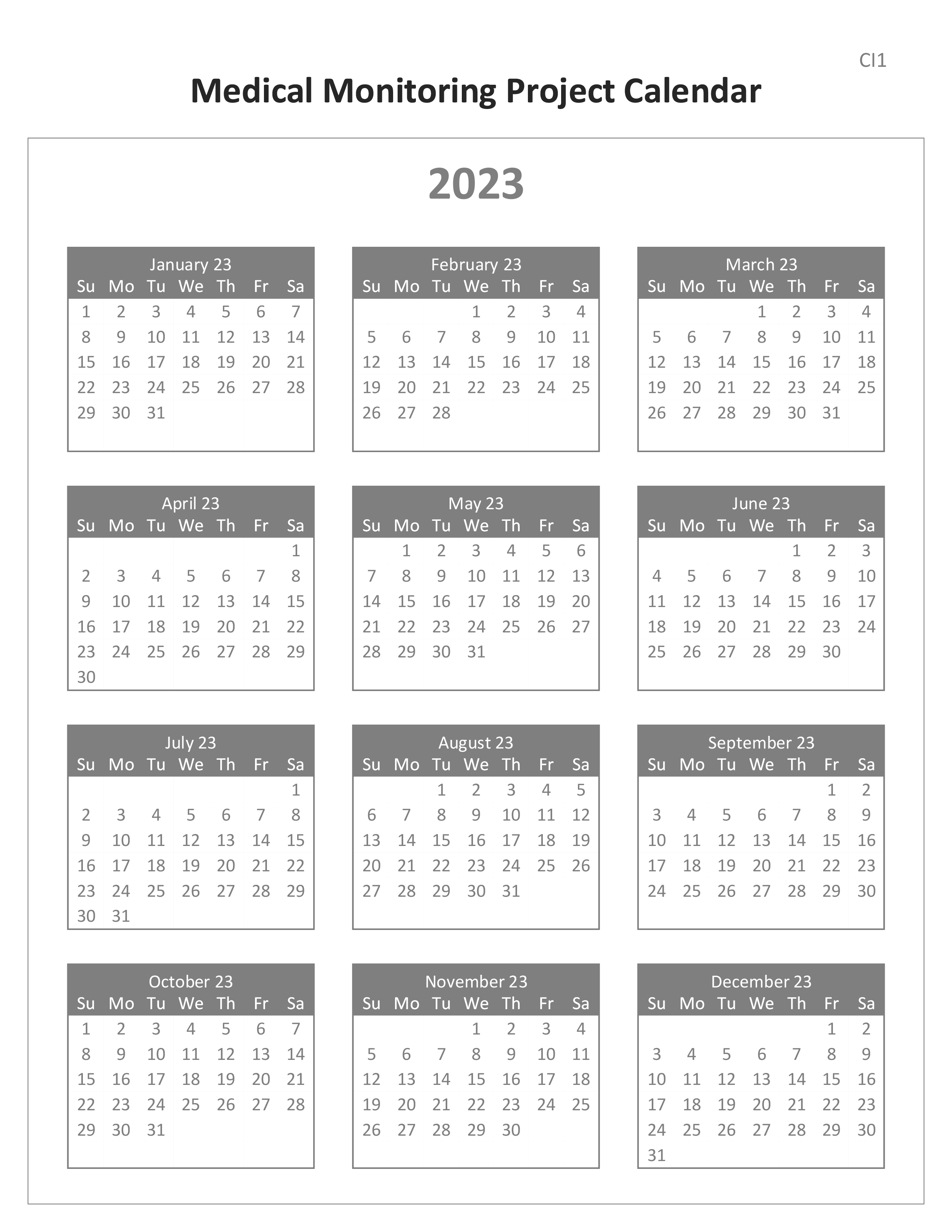 2023 Medical Monitoring Project Calendar
