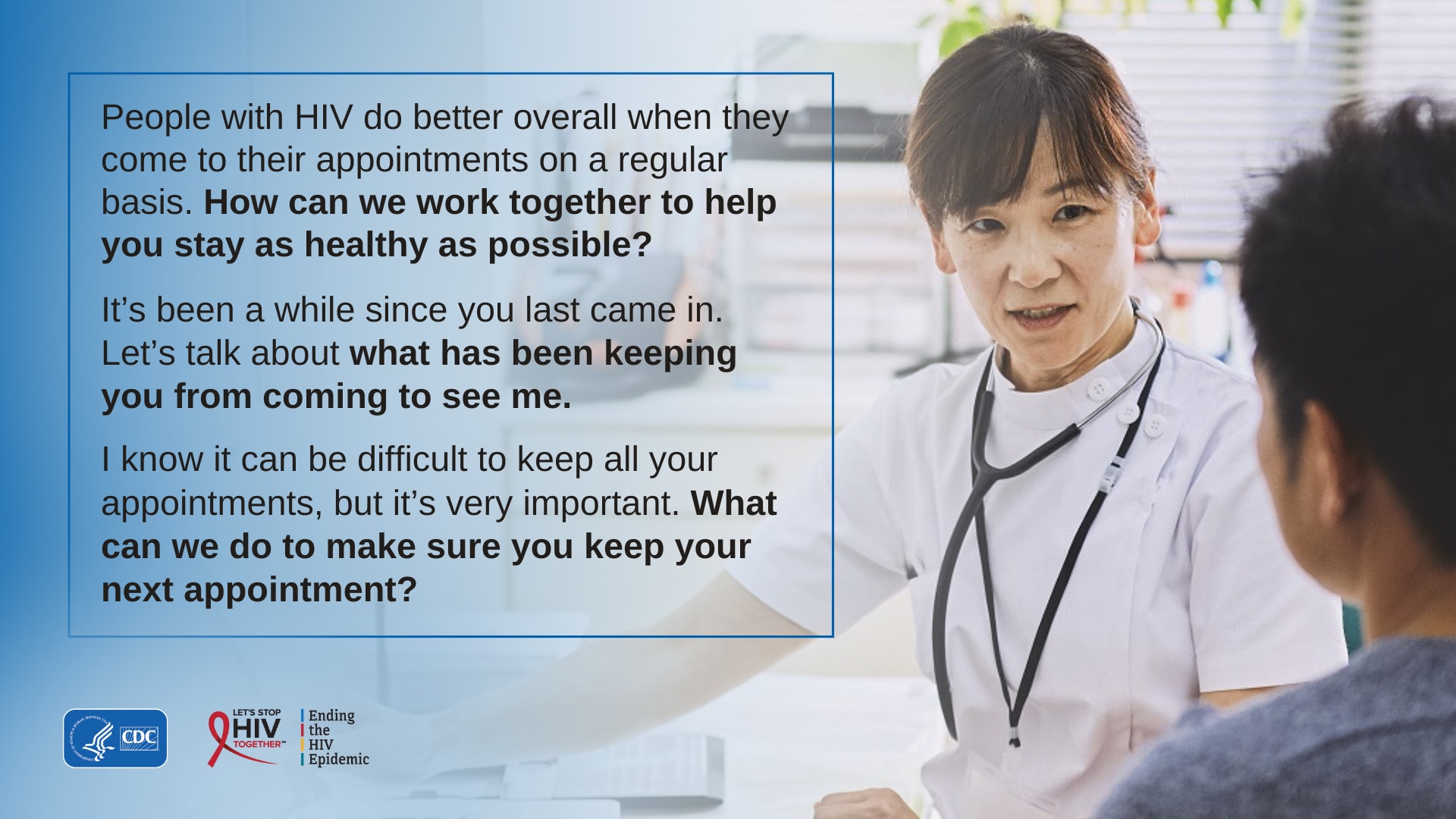 Provider asking patient questions to help them stay healthy.