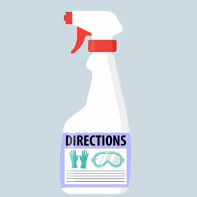 Cleaning bottle with the word caution on it
