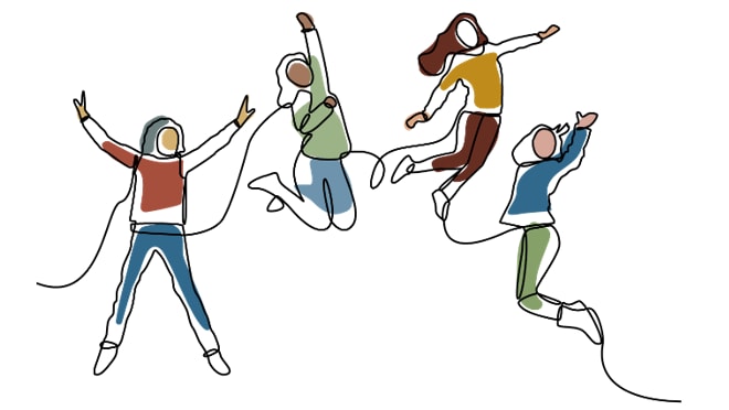 about public health infrastructure grant Illustration of four people celebrating together and having fun in a lively and joyful scene.