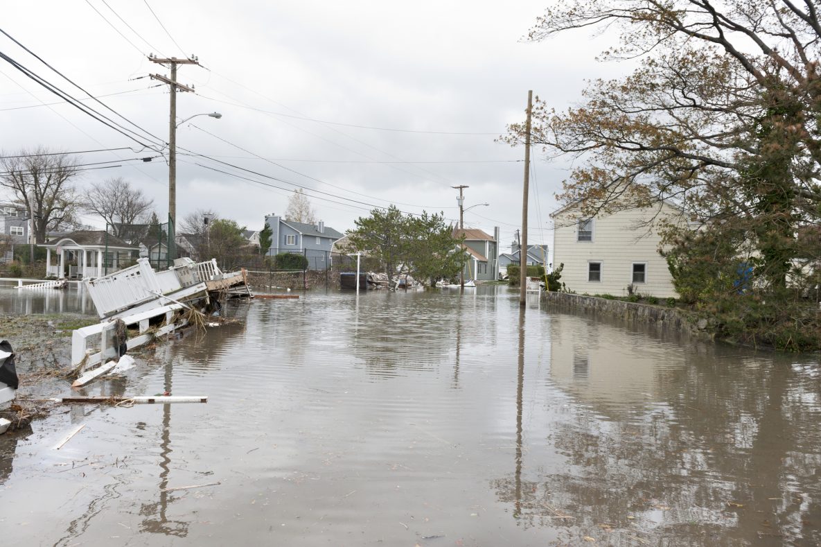 hurricane damage Damaged houses and flooded streets after Hurricane Sandy
