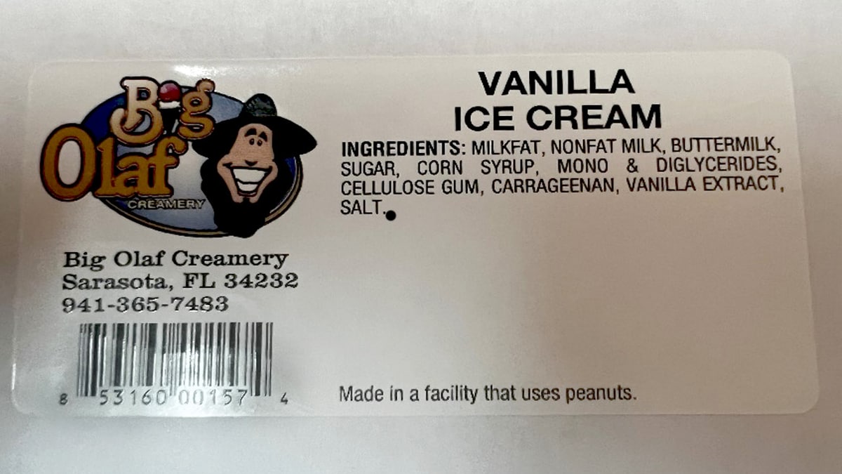 Big Olaf Creamery ice cream product label Big Olaf Creamery ice cream product label