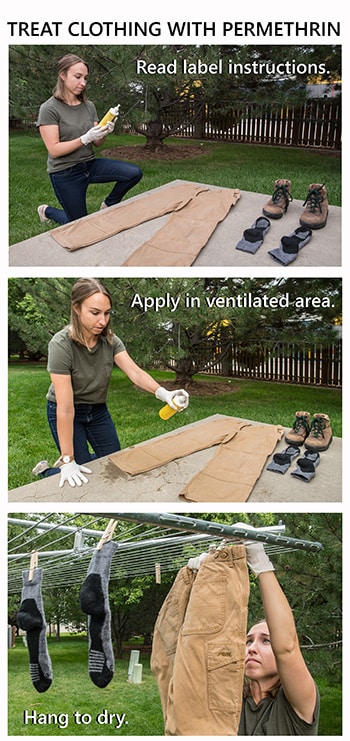 Image montague of a man treating his clothing with permethrin