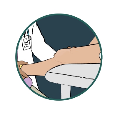 Illustration of a healthcare provider caring for a patient with Lyme arthritis