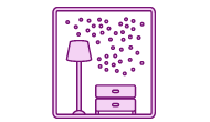 transmission-measles-02-190_110 illustration: germs floating near a lamp and dresser
