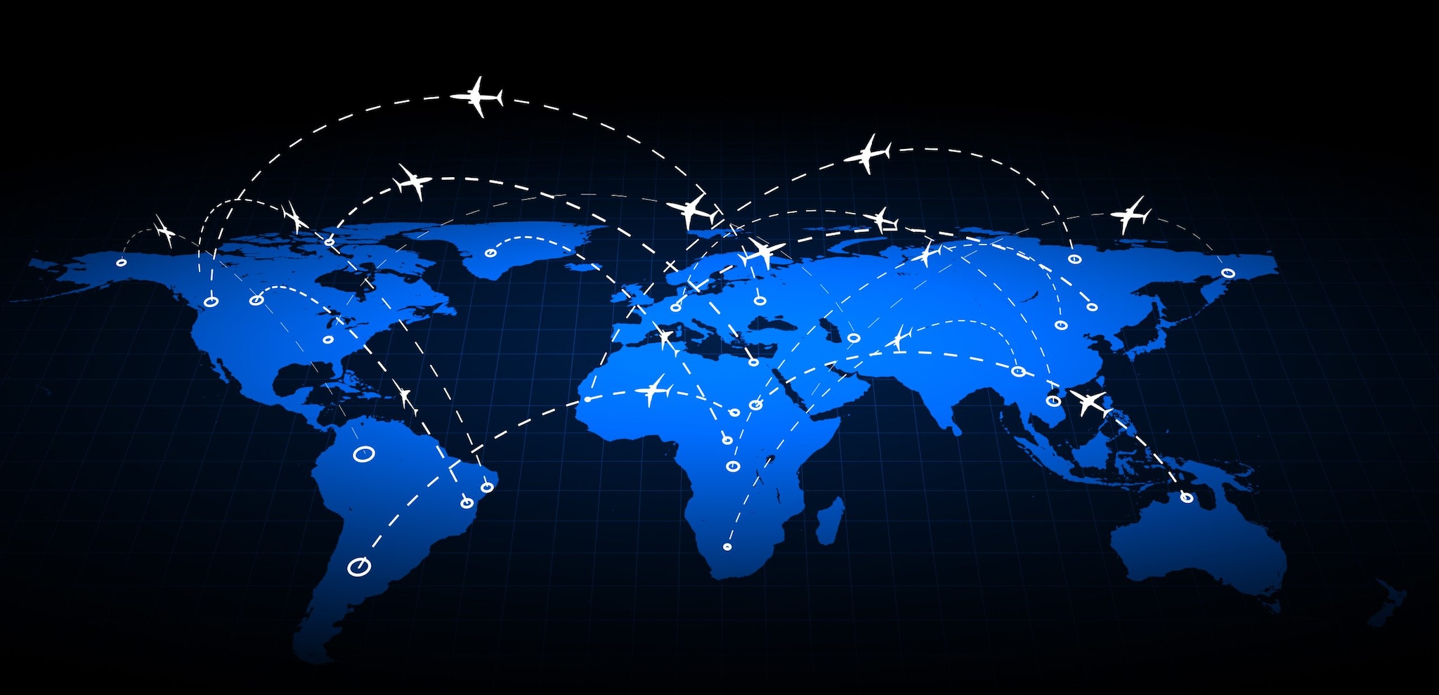 International travel map Map of airplanes traveling across the globe