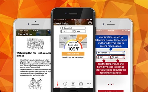 p0606-niosh-osha-apps An updated app for smart phones and other mobile devices can help workers stay safe when working outdoors in hot weather.