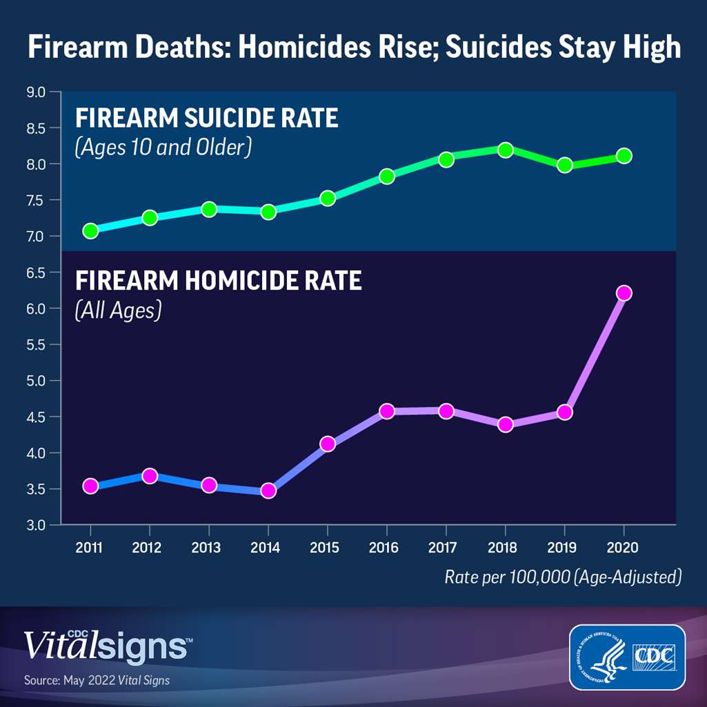 vs-firearms-deaths Firearm Homicides Rose Sharply, and Firearm Suicides Remained High