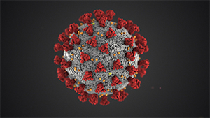 covid-dark Illustration of the COVID-19 virus with black background