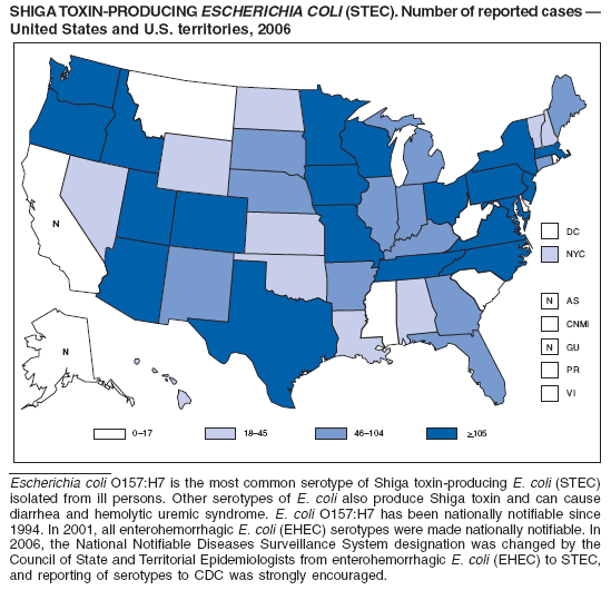 SHIGA TOXIN-PRODUCING ESCHERICHIA COLI (STEC). Number of reported cases ?
United States and U.S. territories, 2006