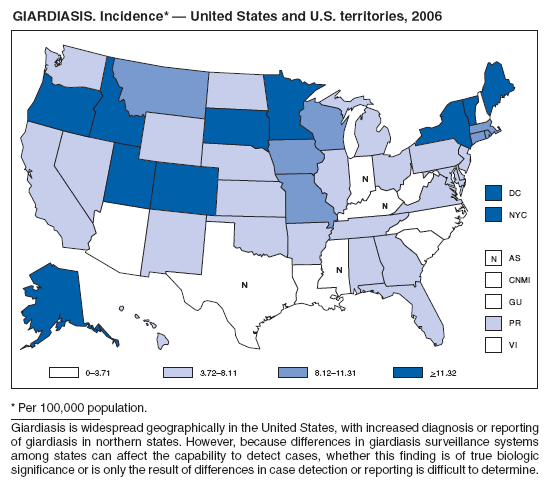GIARDIASIS. Incidence* ?United States and U.S. territories, 2006