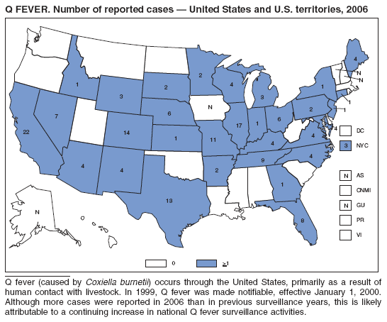 Q FEVER. Number of reported cases ?United States and U.S. territories, 2006
