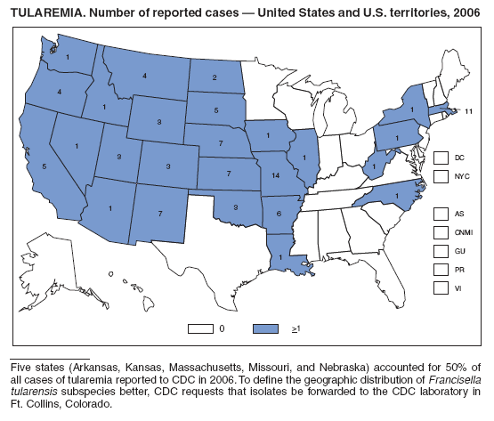 TULAREMIA. Number of reported cases ?United States and U.S. territories, 2006