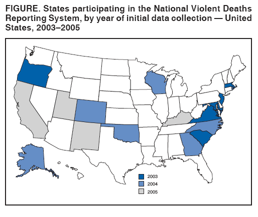 FIGURE. States participating in the National Violent Deaths
Reporting System, by year of initial data collection ?United
States, 2003?005