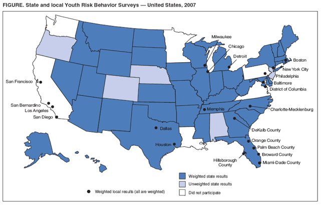 FIGURE. State and local Youth Risk Behavior Surveys ?United States, 2007
