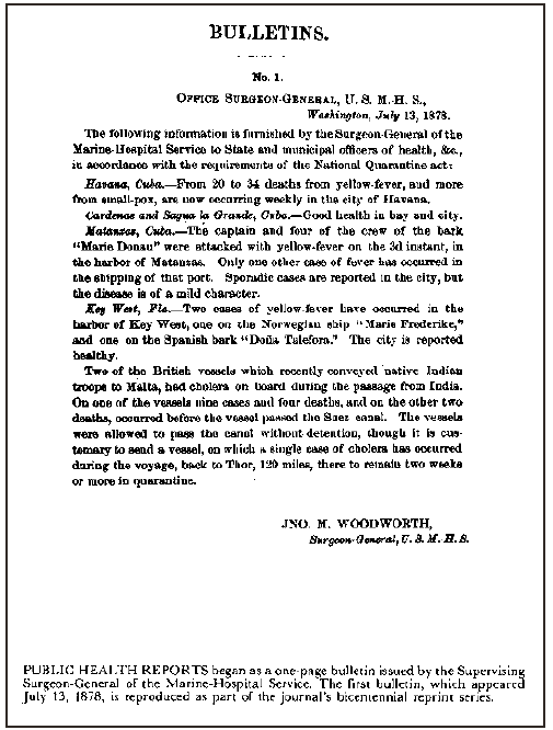 The figure is a copy of the cover of 'The Bulletin,' the forerunner to MMWR.