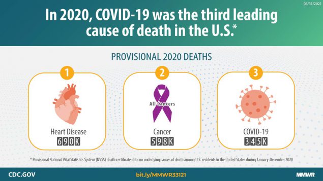 Provisional Mortality Data — United States, 2020 This graphic describes provisional U.S. 2020 deaths and leading causes of death.
