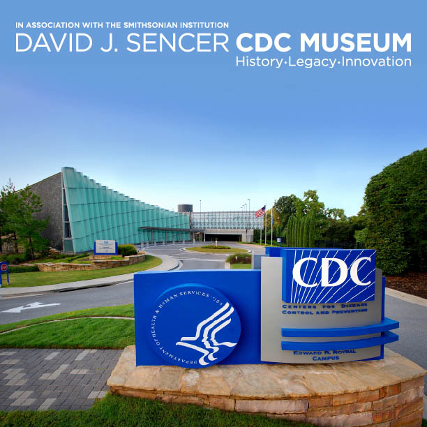 cdc-museum-sign sign on the side of a road with David J Sencer CDC Museum name