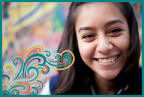 specialfeature01 Teen smiling with colorful swirls