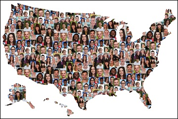 USA map with faces 