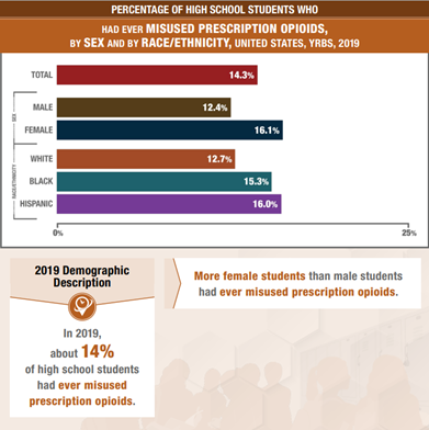 Phapproach03 Percentage of High School Students Who Had Ever Misused Prescription Opioids, by Sex and by Race/Ethnicity, United States, YRBS, 2019