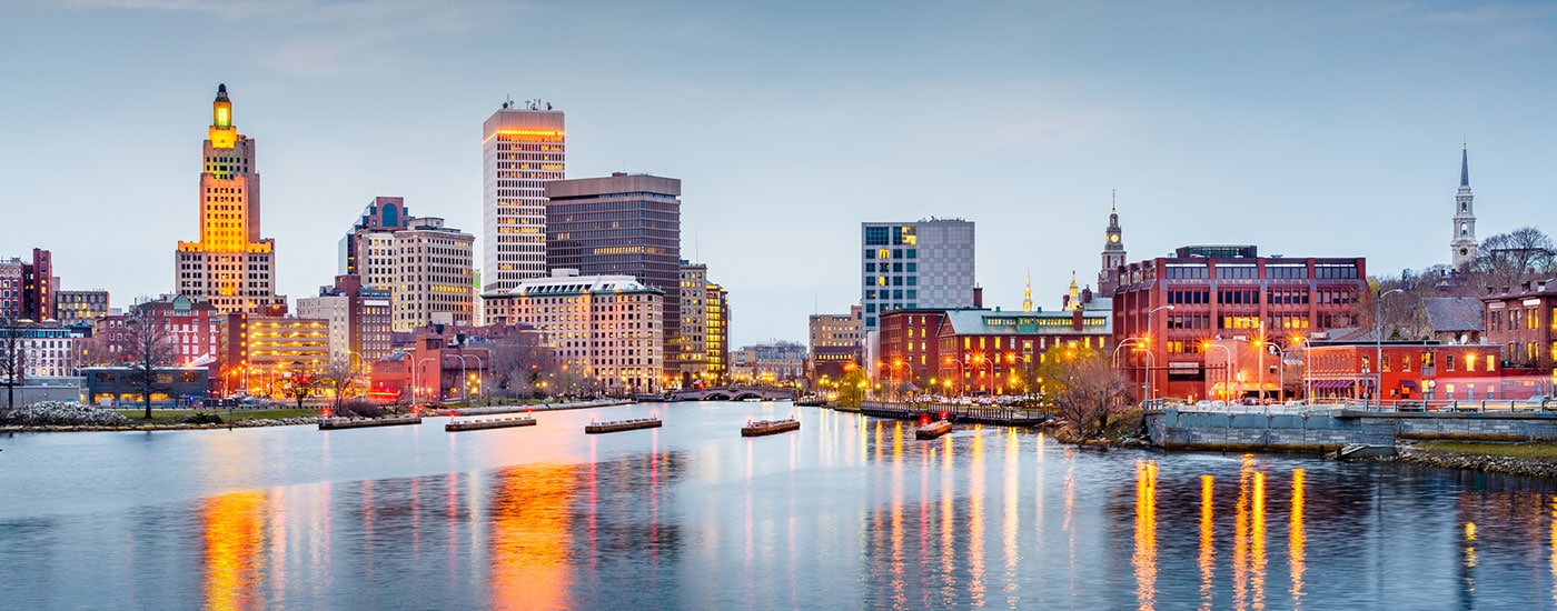 Skyline of a city in Rhode Island