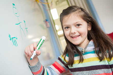LTSAE Milestones 5 year old girl drawing on a board