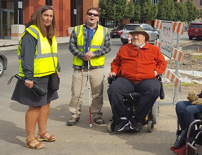 Group doing a walking audit Group doing a walking audit