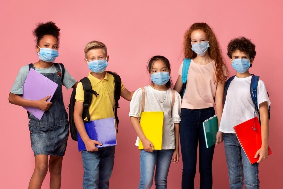 school-age-children-wearing-masks School age children wearing protective face masks