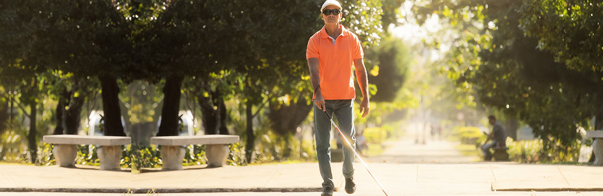 Blind Man Crossing The Street And Walking With Cane Hombre ciego que cruza la calle y que camina con ca?a