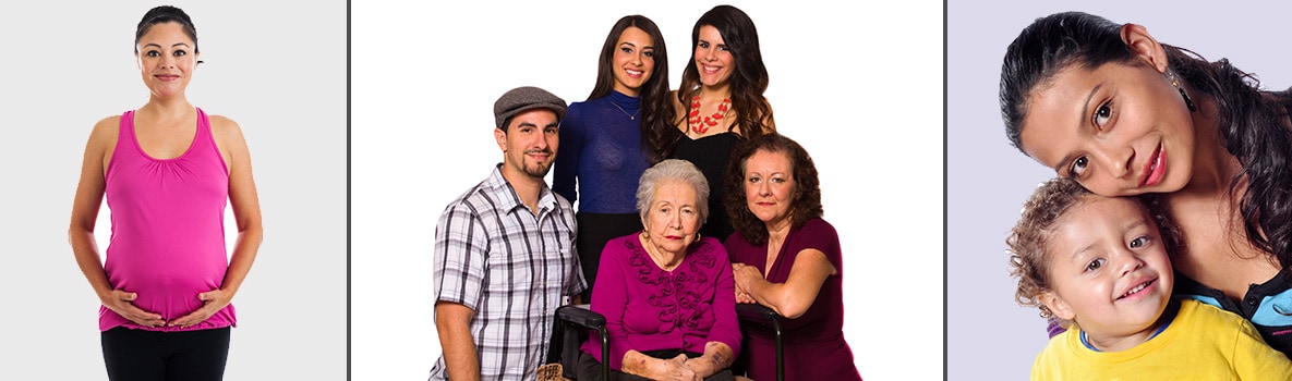 Collage de personas y familias.