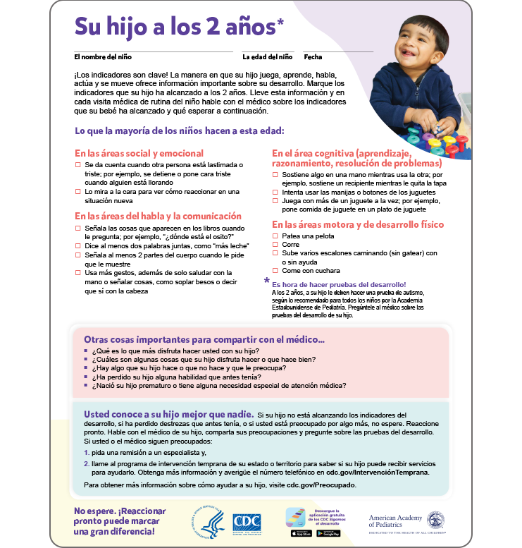 Imagen de la lista de verificación de indicadores a los dos a?os.