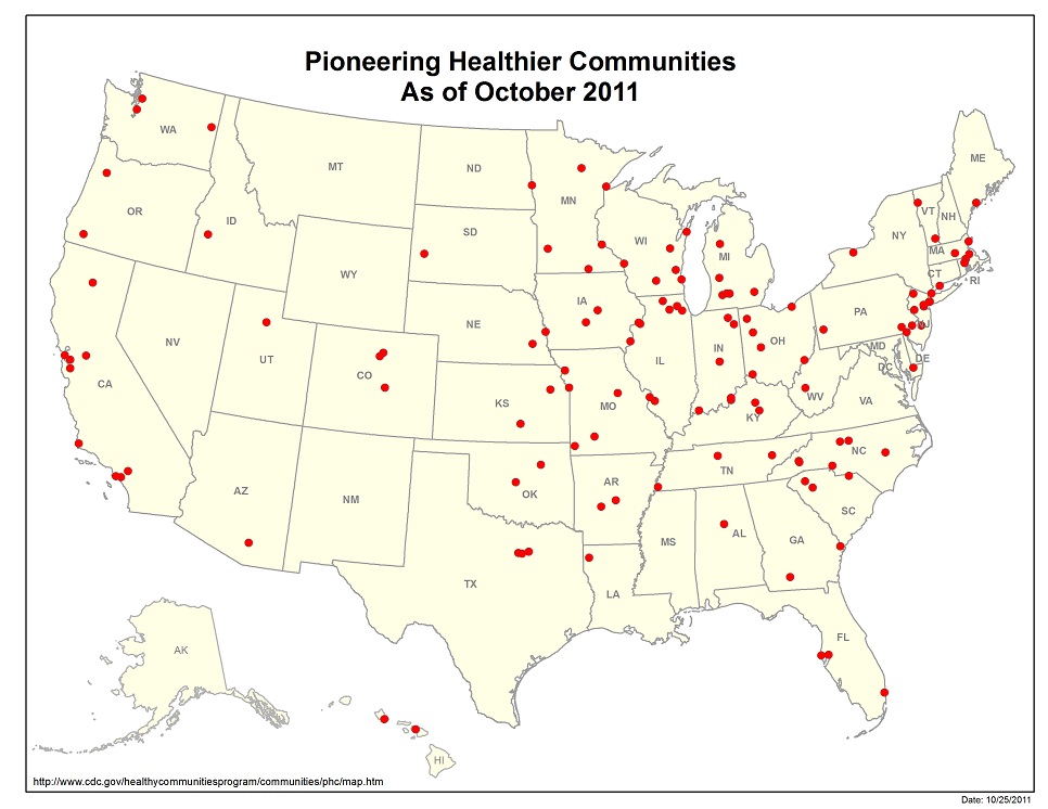 Pioneering Healthier Communities map as of October 2011