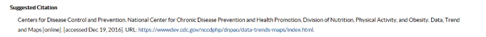 7-citation.jpg Screen capture of new Data, Trends, and Maps Suggested Citation section. The Suggested Citation section provides citation information for the data displayed on the page.