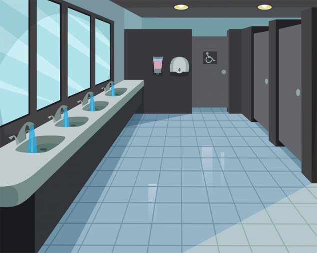 Running water in bathroom sinks to flush a building water system.